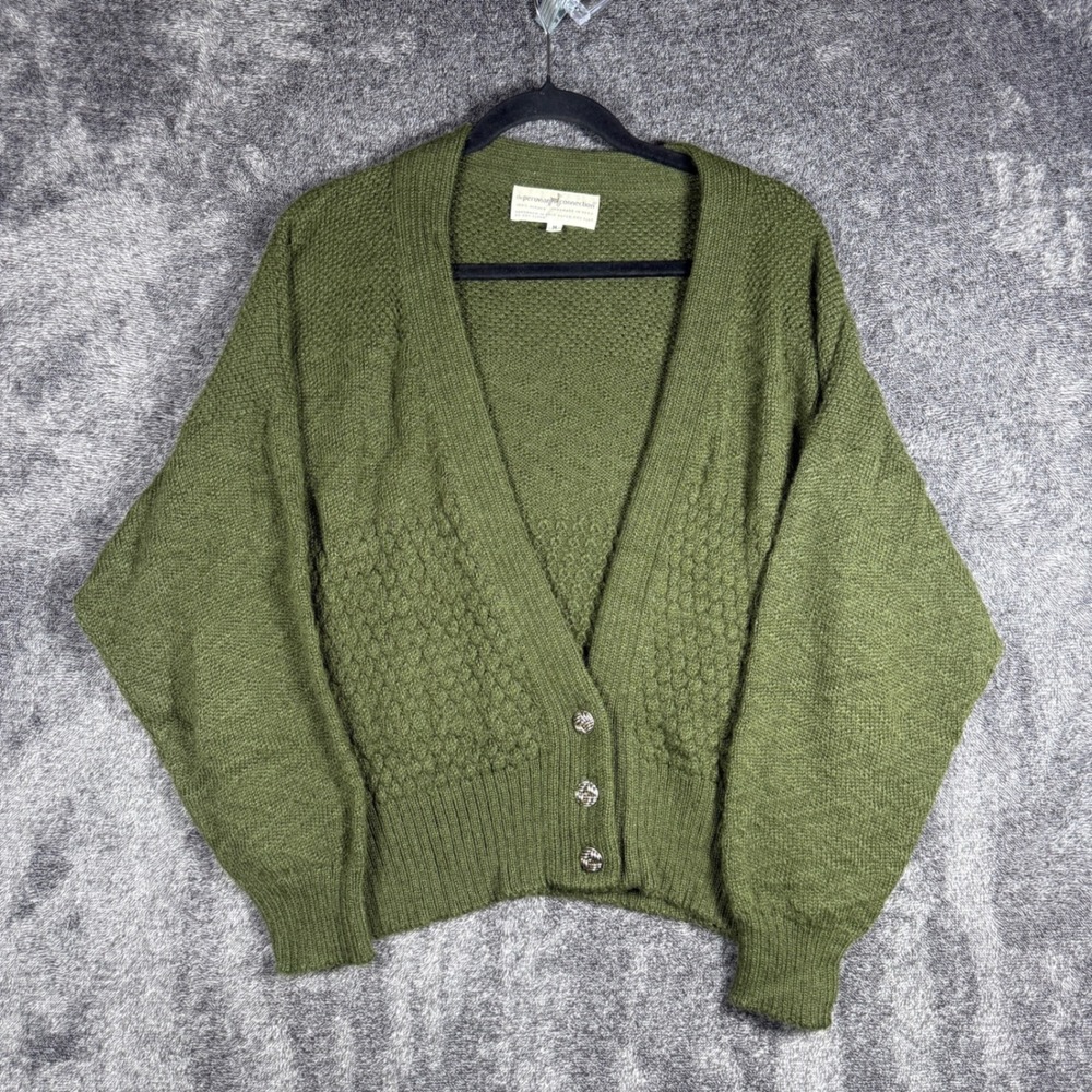 Peruvian Connection 100% Alpaca Handmade Olive Green V-Neck Cardigan Sweater M